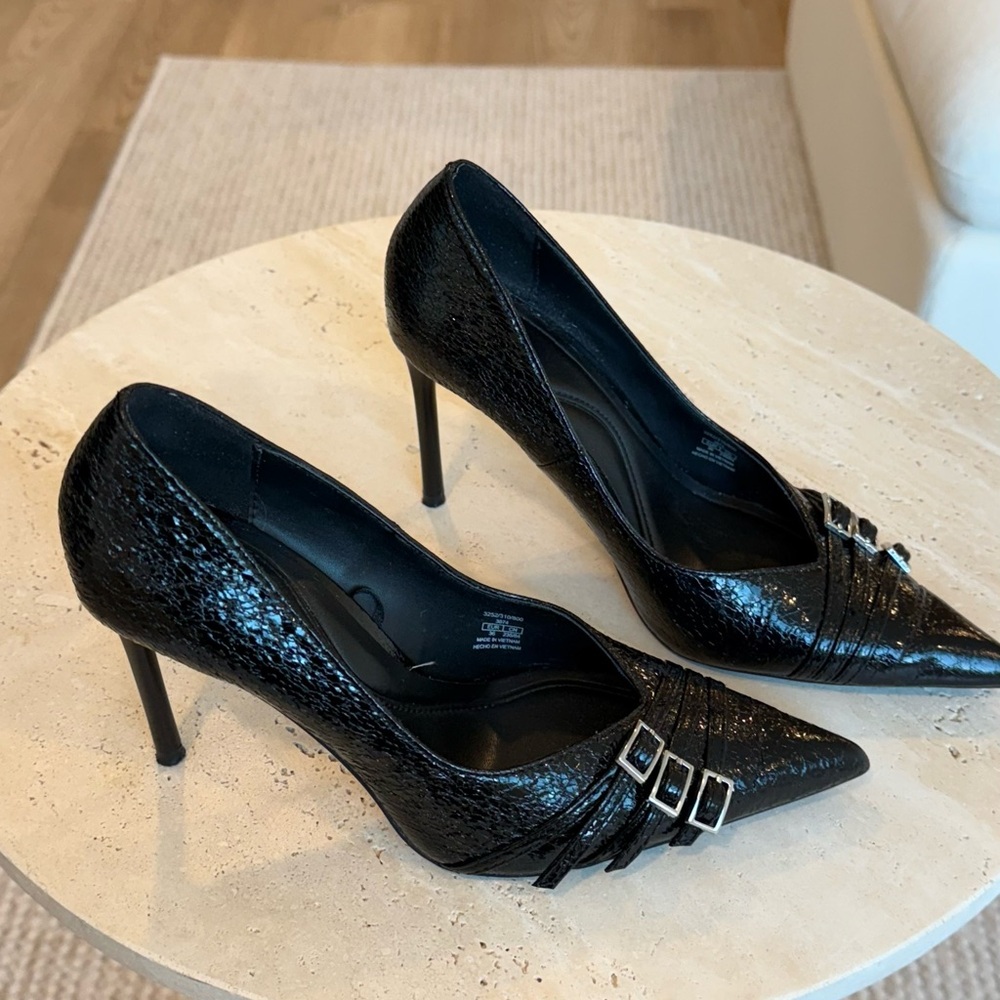 Zara Black Heels with Silver Buckle